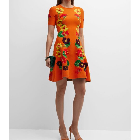 New Oscar de la Renta Nasturtium Jacquard  Fit-&-Flare Dress - Picture 4 of 17